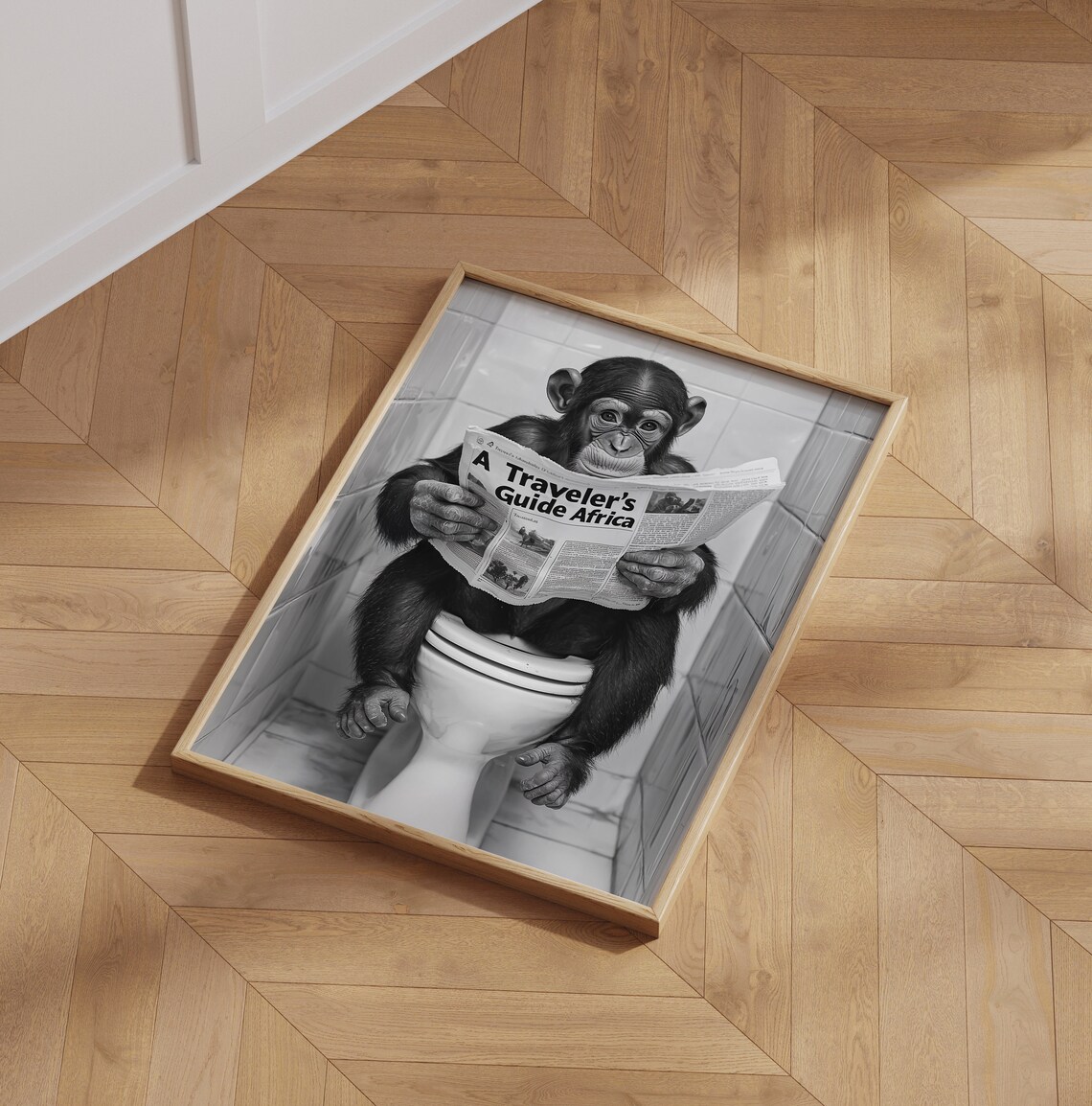 Monkey Sitting On The Toilet, Funny Bathroom Print - Image 6