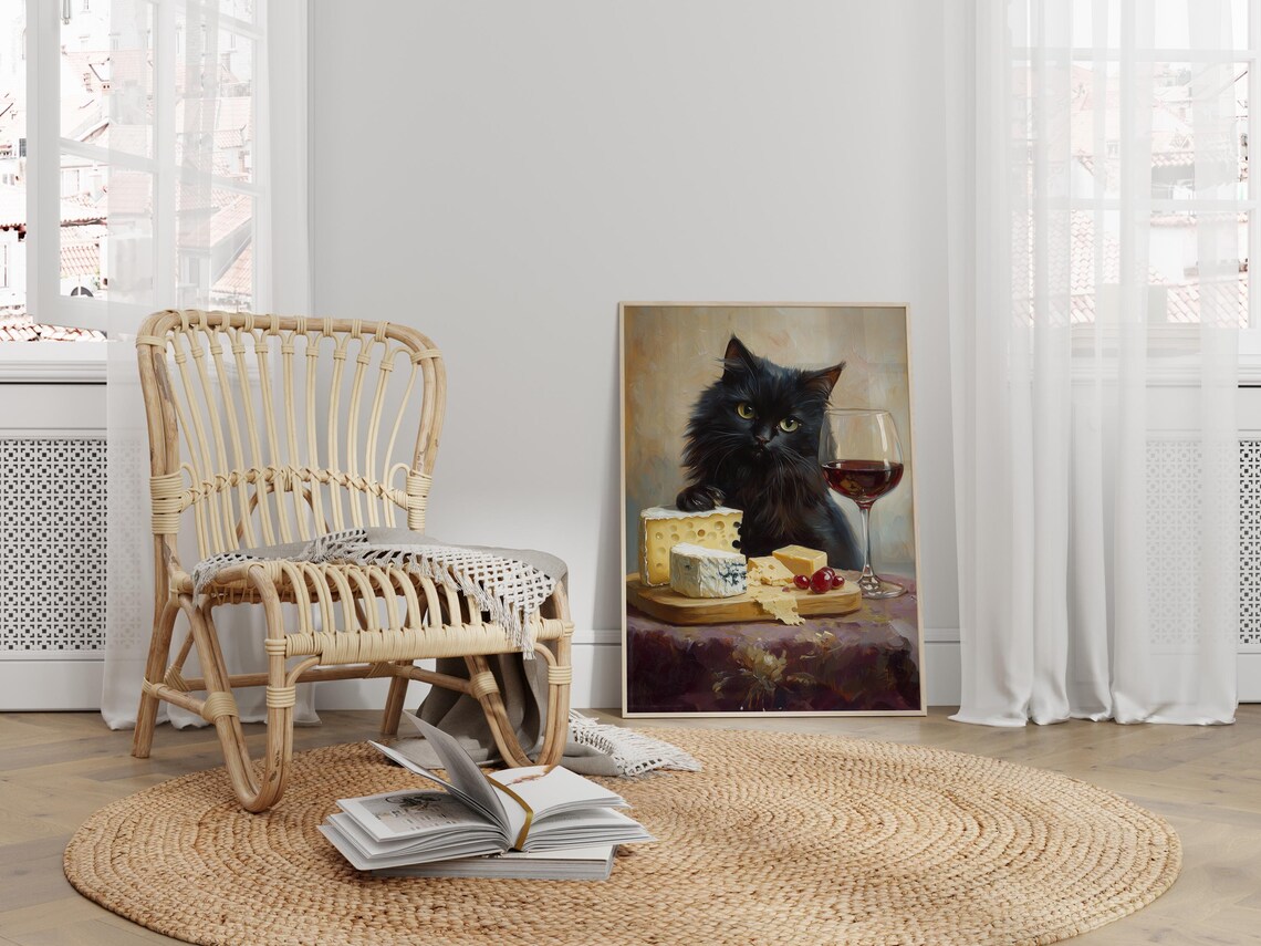 Black Cat Drinking Wine, Minimalist Bar Poster - Image 4