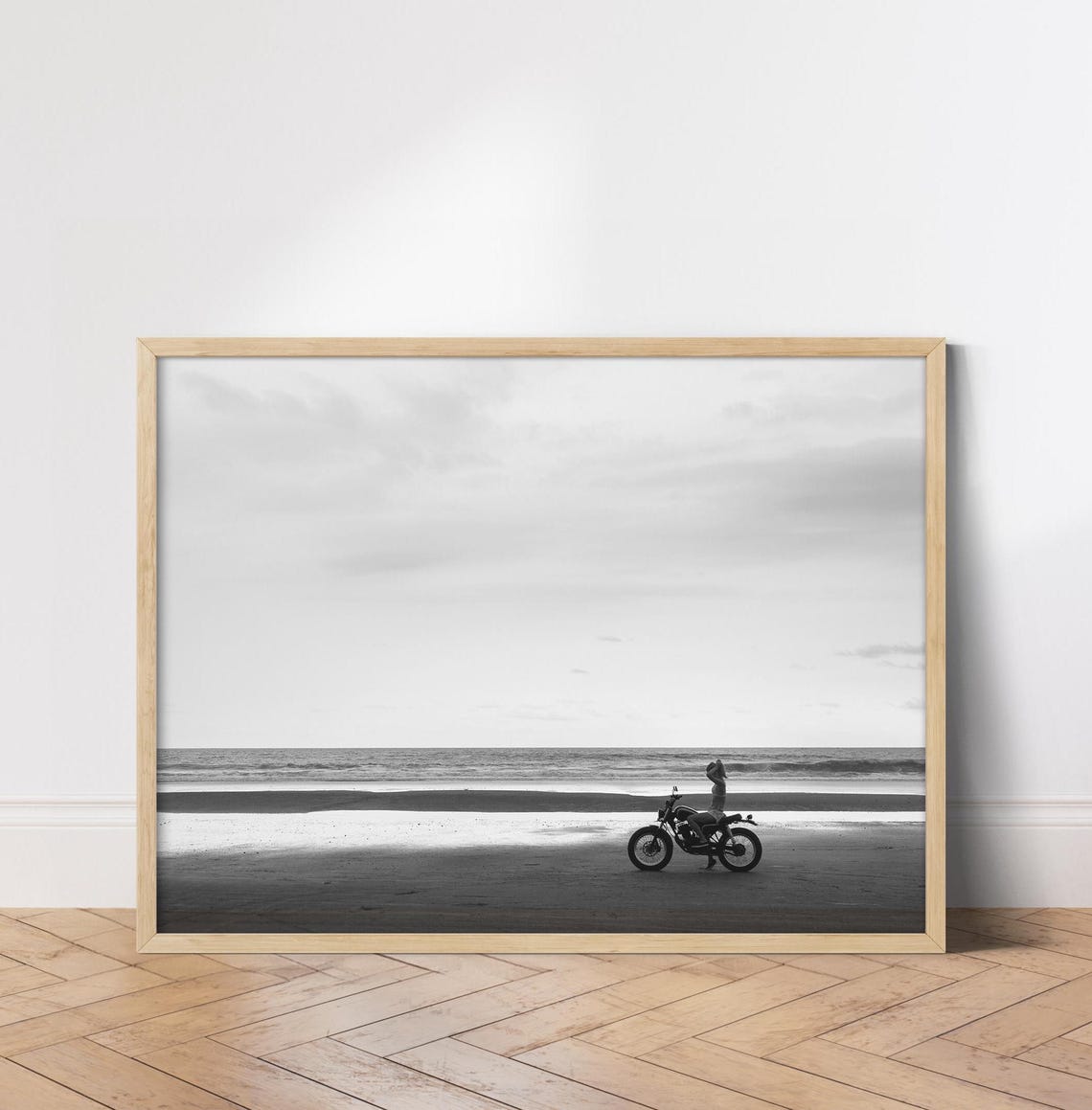Girl Motorcycle - Minimalist Beach Art Print