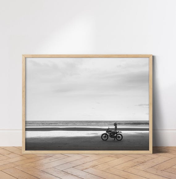 Girl Motorcycle - Minimalist Beach Art Print