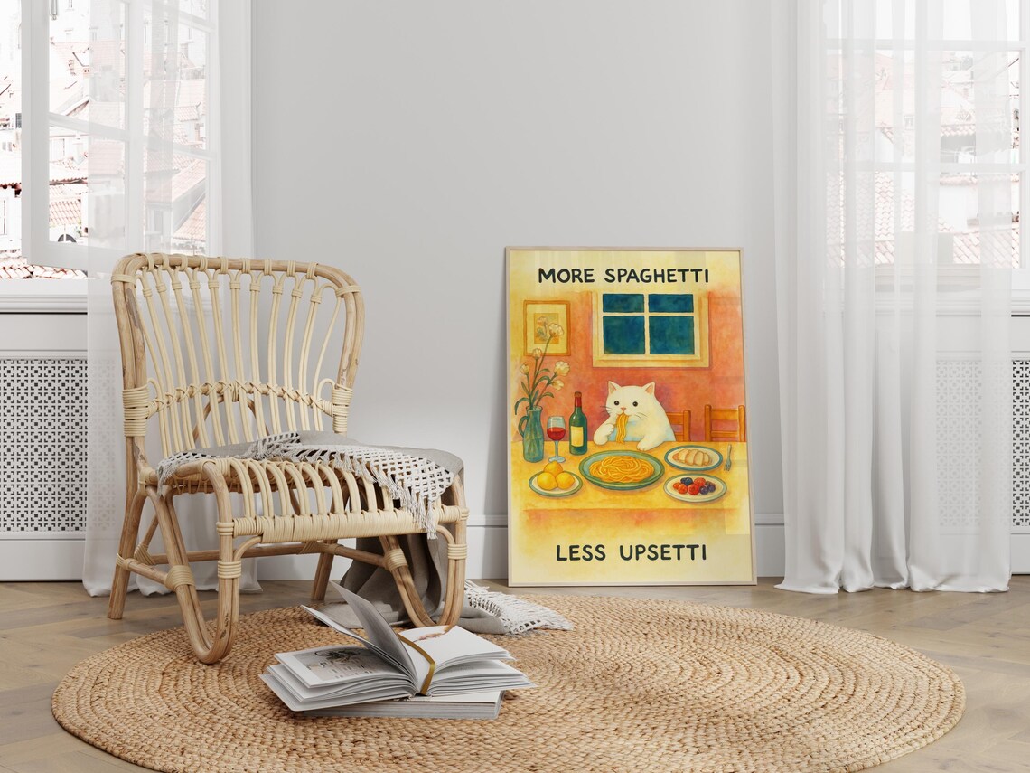 More Spaghetti Less Upsetti, Funny Cat Kitchen Art - Image 3