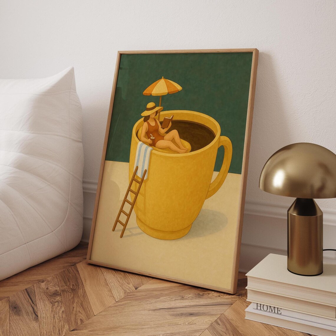 Coffee Lover Woman in Coffee Cup, Whimsical Poster