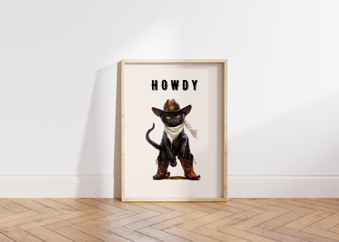 Howdy Funny Black Cat, Cowboy Cat Illustration - Image 6