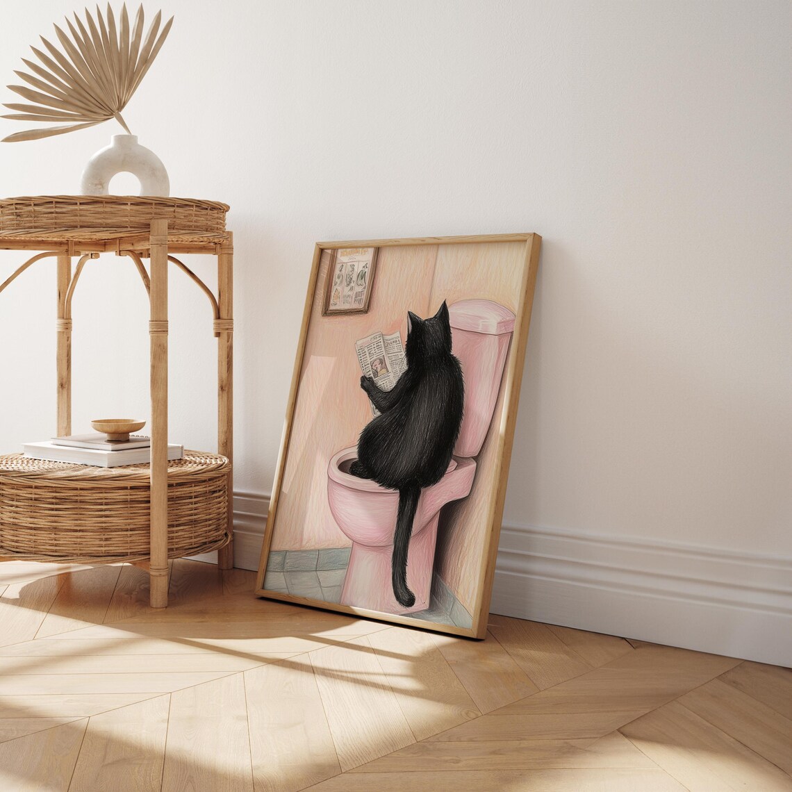 Cat Reading A Newspaper, Funny Bathroom Art Print - Image 5