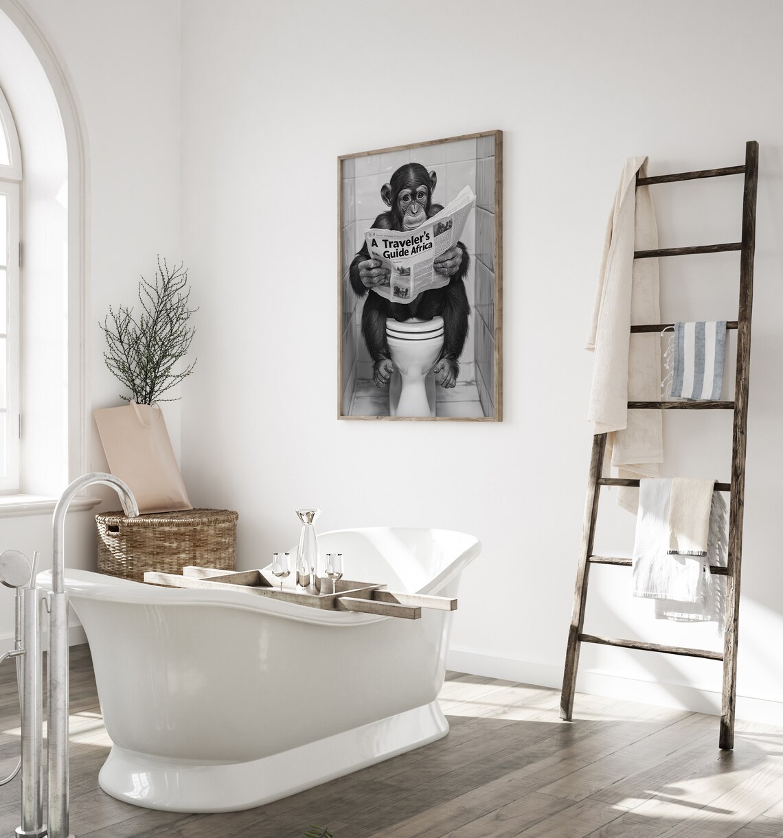 Monkey Sitting On The Toilet, Funny Bathroom Print - Image 2