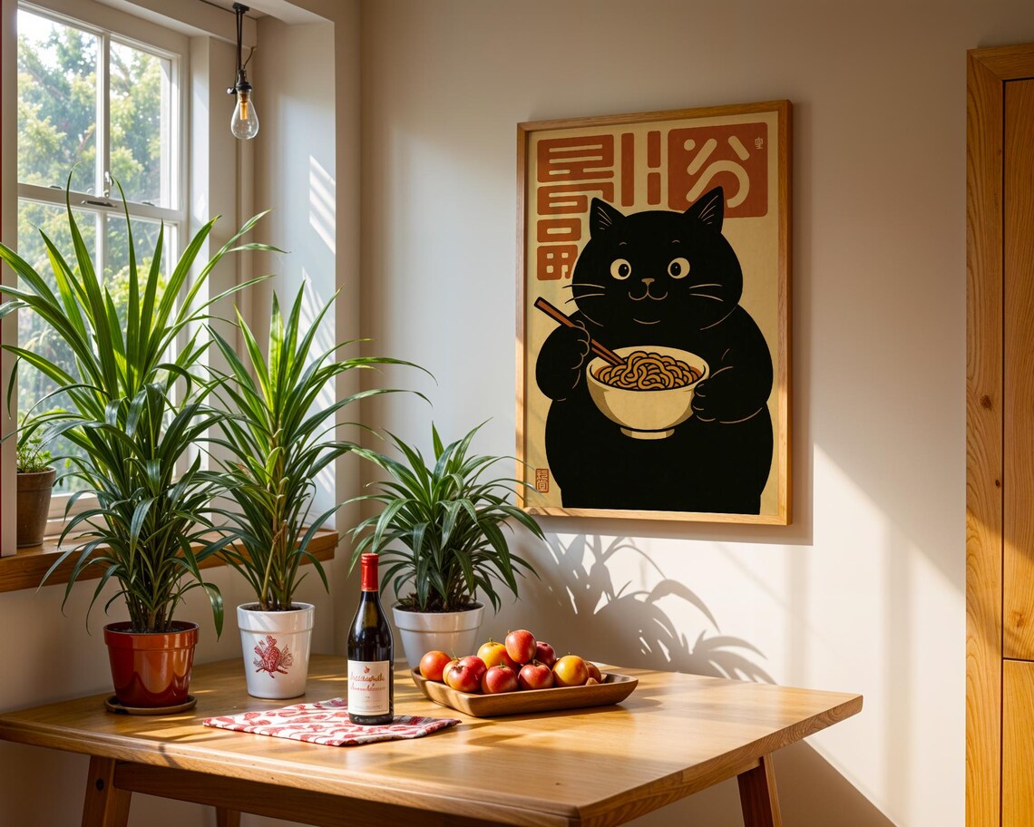 Chubby Cat Ramen, Japanese Retro Style Art Print - Image 2