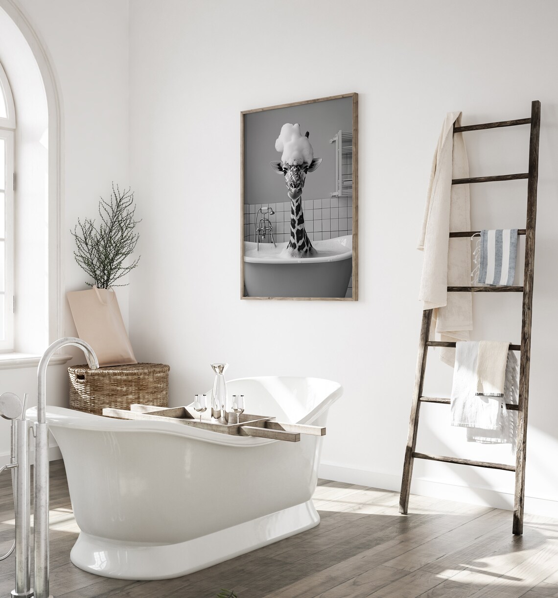 Giraffe In A Bubble Bath - Funny Bathroom Poster - Image 4