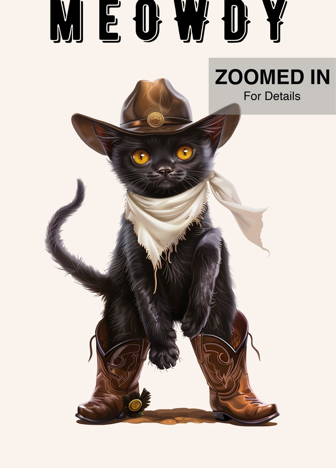 Meowdy Funny Black Cat Cowboy Cat Print - Image 5
