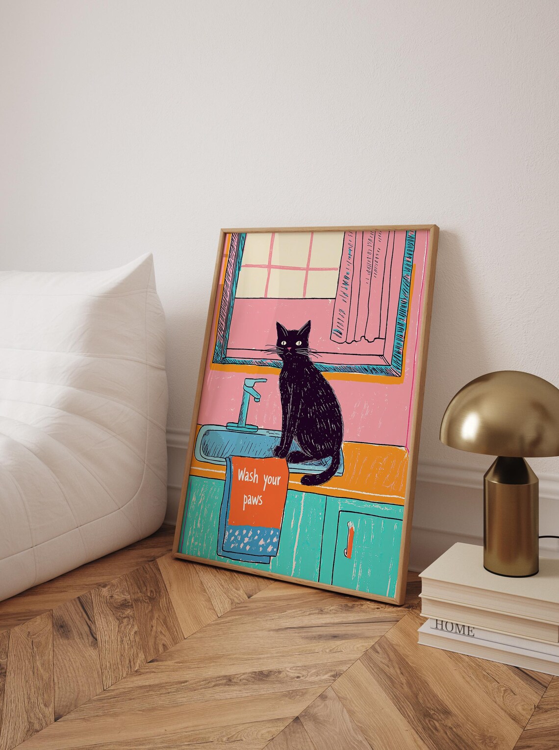 Wash Your Paws Funny Cat Poster, Bathroom Decor - Image 2