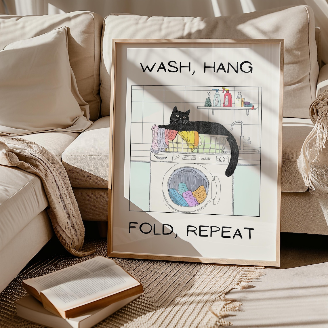 Wash Hang Fold Repeat Cat Poster, Bathroom Decor - Image 6