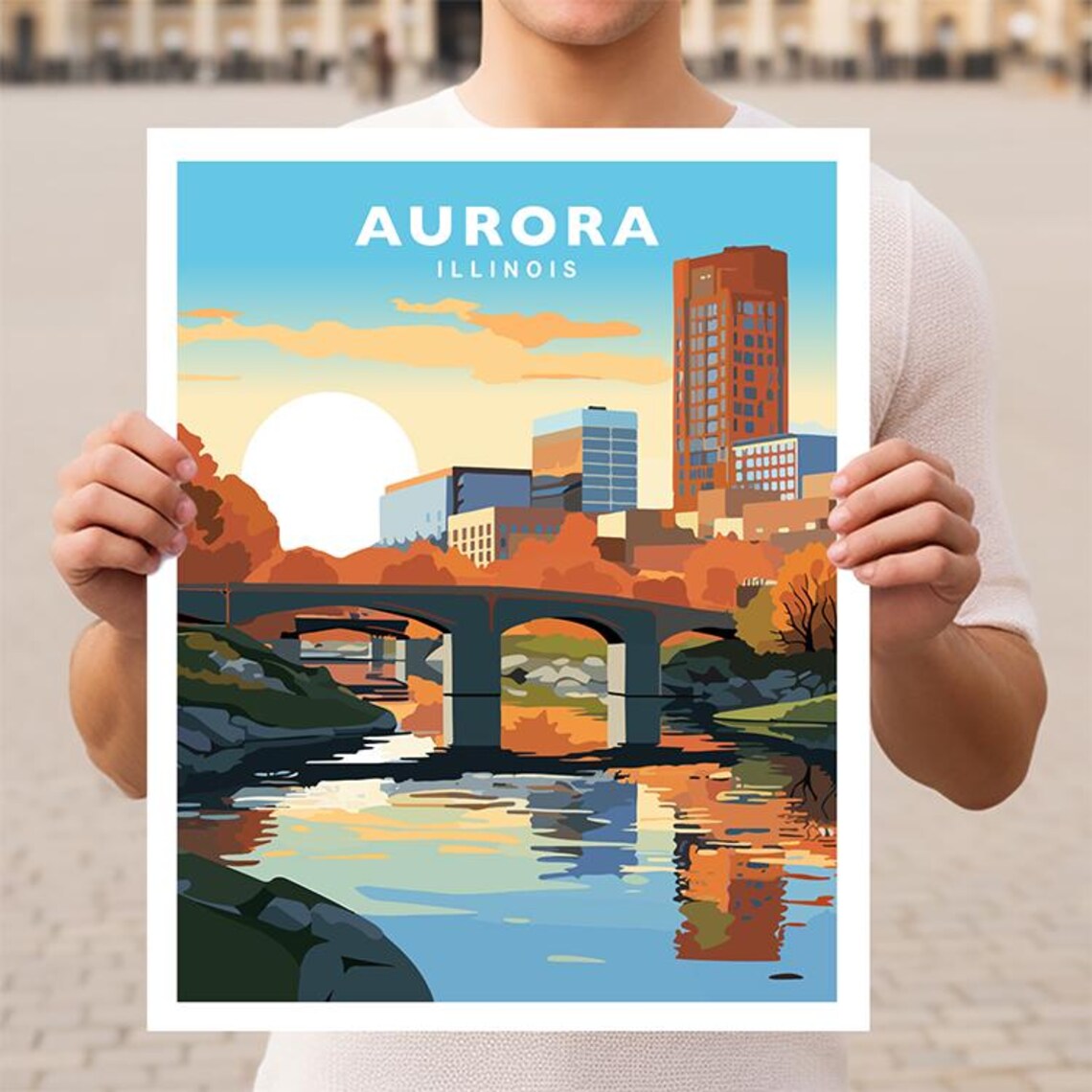 Aurora Illinois Travel Poster, USA City View