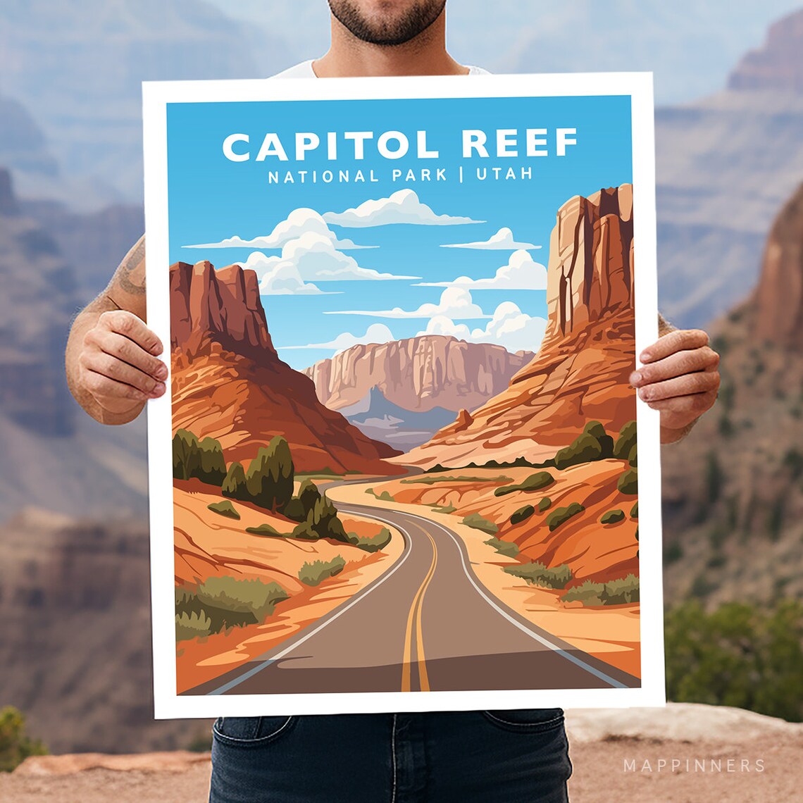 Capitol Reef National Park Utah Red Rock Scenic Road Travel Poster