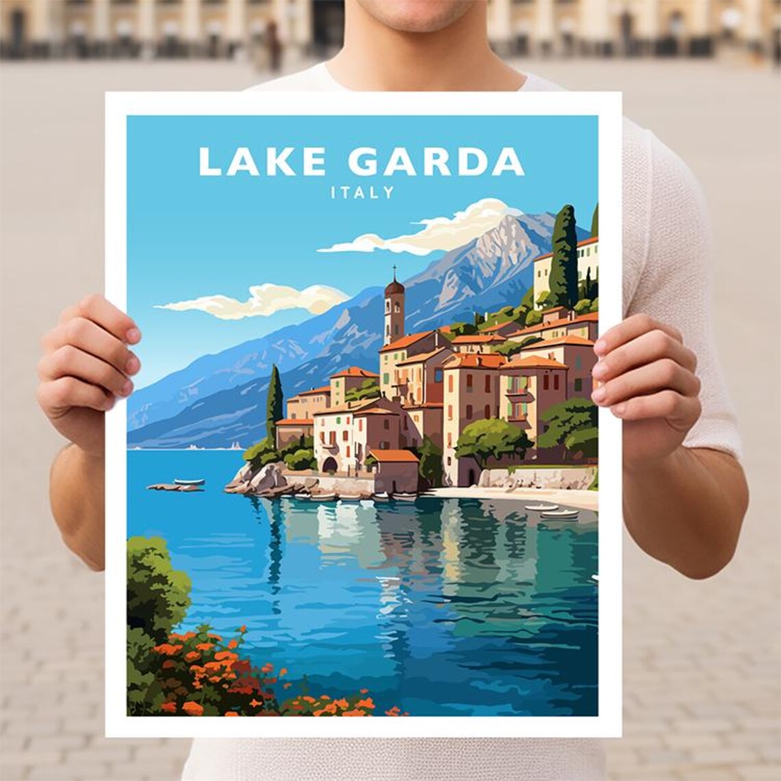 Lake Garda Italy Travel Poster, Lake District View