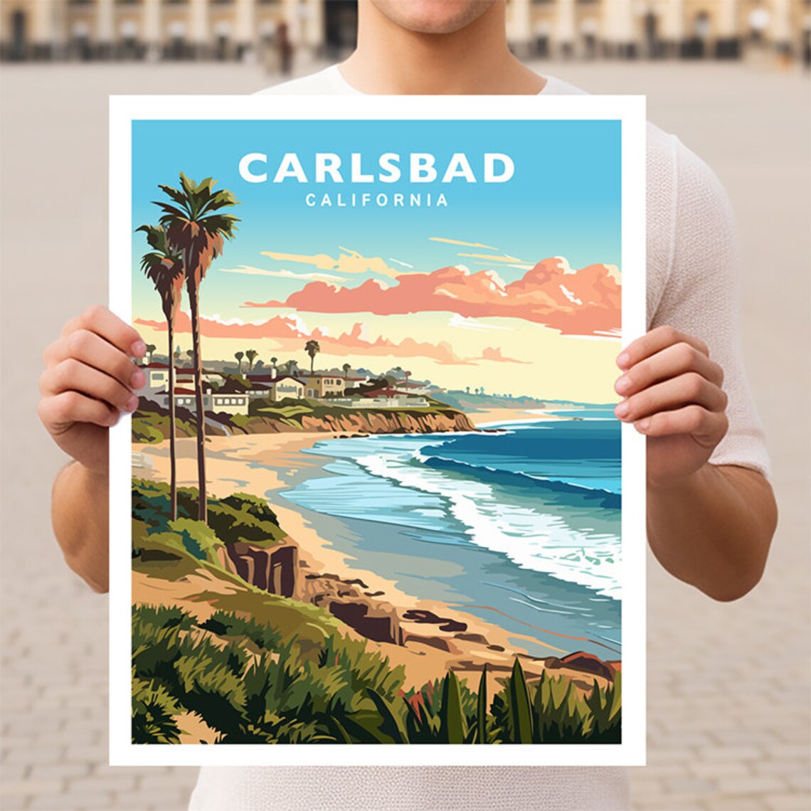 Carlsbad California Travel Poster, USA Travel Art