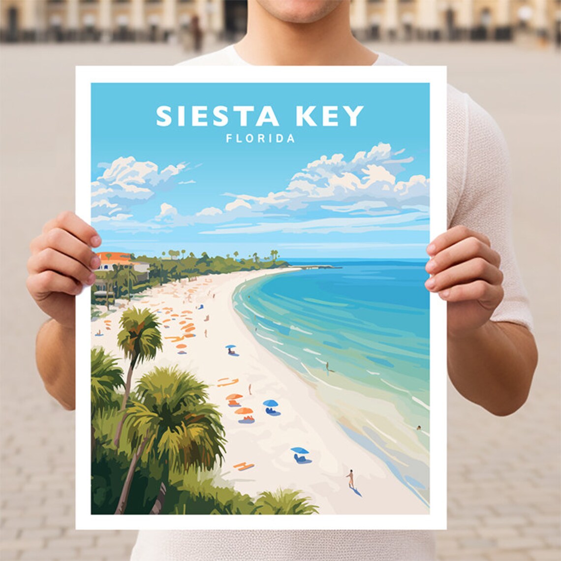 Siesta Key Florida Travel Poster, Coastal Place Art