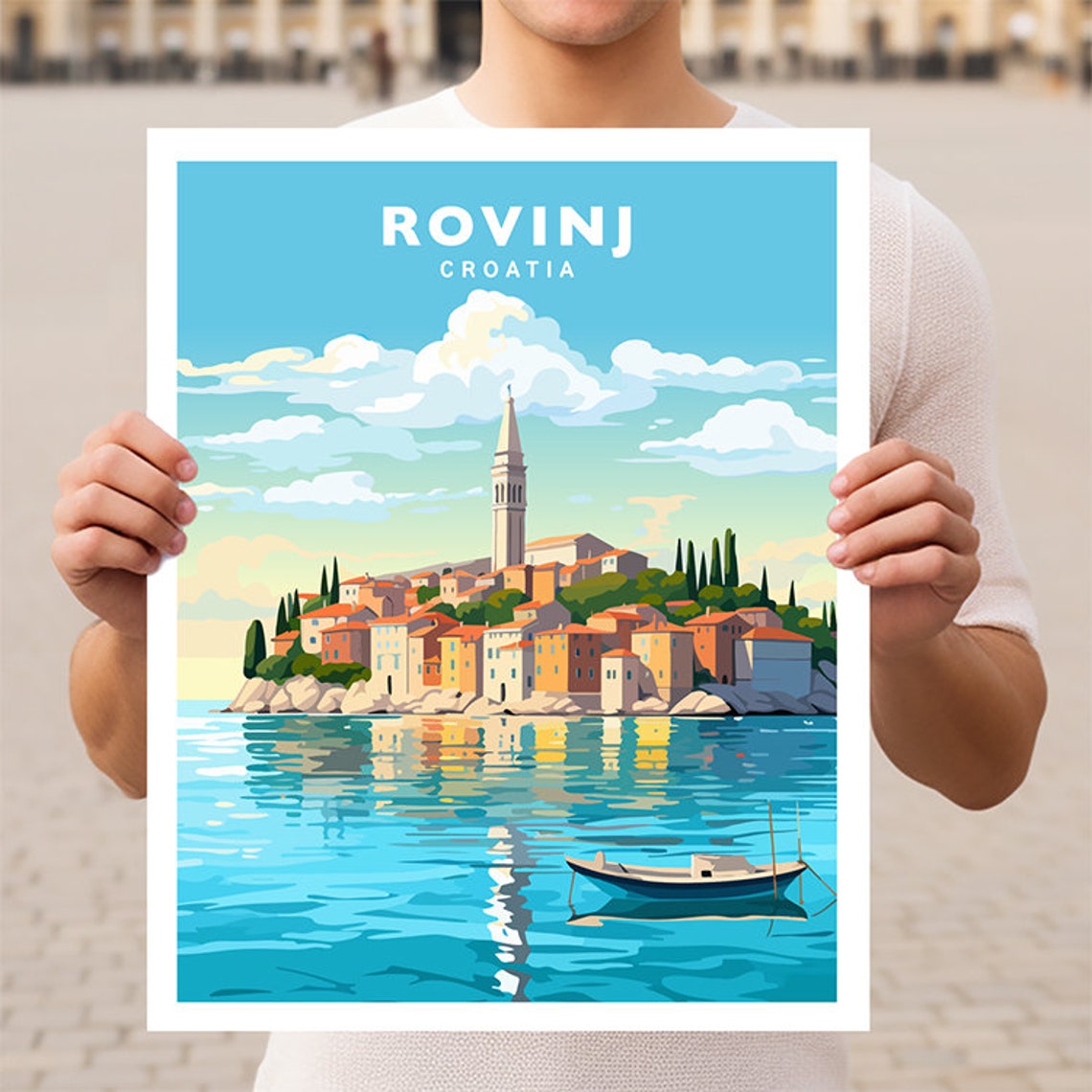 Rovinj Croatia Adriatic Old Town Peninsula Bell Tower Travel Poster