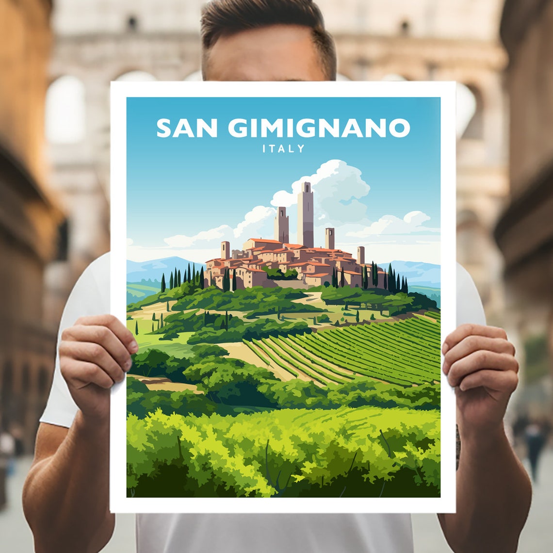 San Gimignano Italy Medieval Towers Vineyard Tuscany Travel Poster