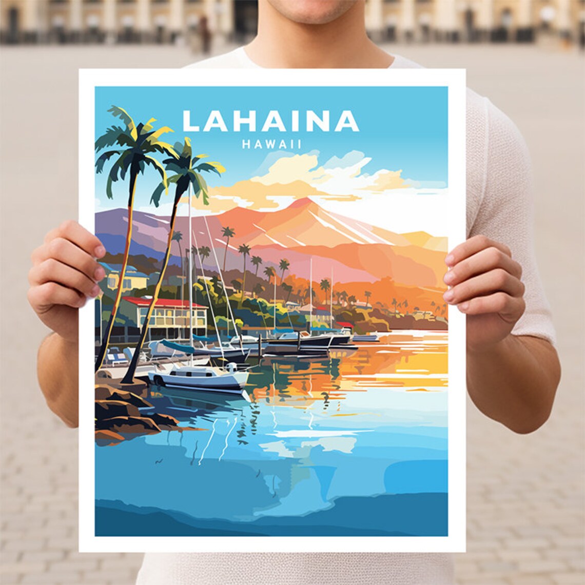 Lahaina Hawaii Maui Travel Poster, Wall Art Print