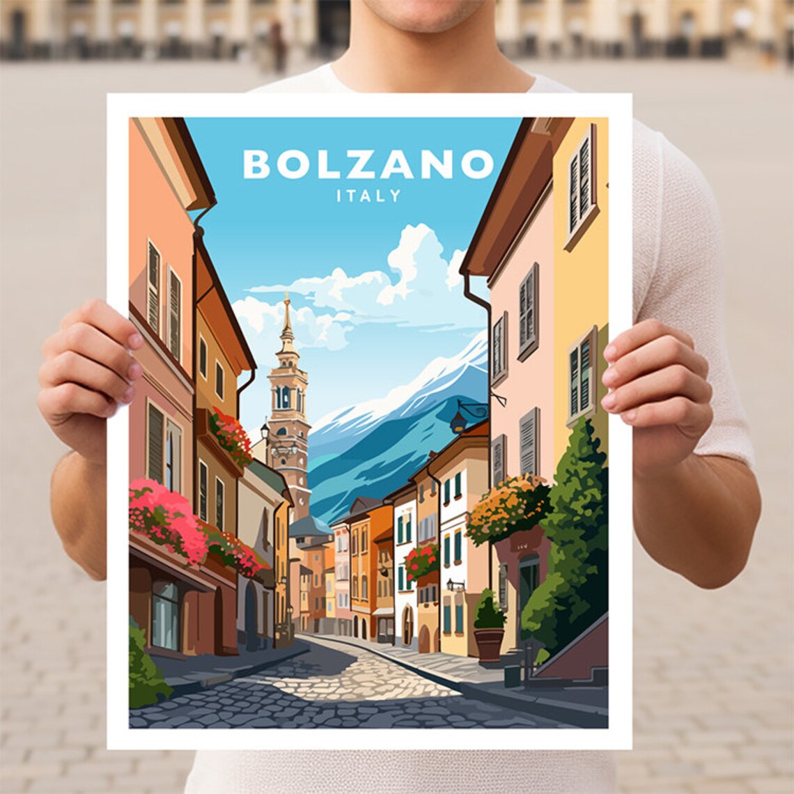 Bolzano Alpine Old Town Street Dolomites Italy Travel Poster