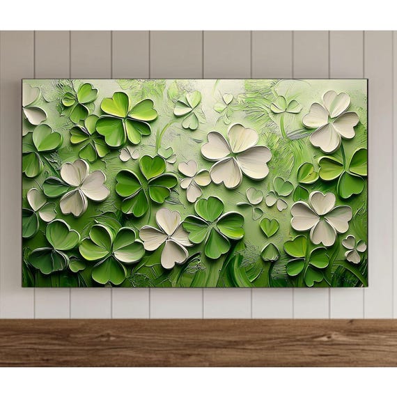 Saint Patrick Frame Tv Art Abstract Clovers Oil Painting Spring Farmhouse Decor Shamrock Samsung Screensaver Wallpaper