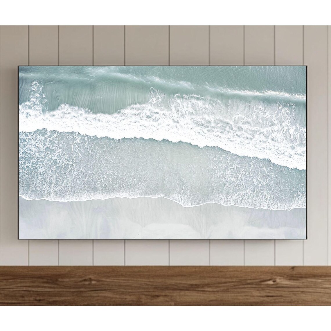 Aerial Ocean Waves Beach Shoreline Minimalist Coastal Art Poster