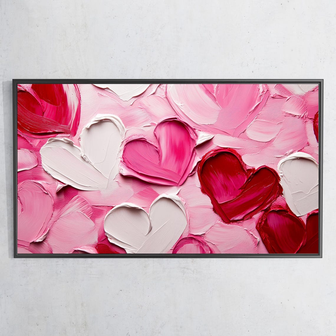 Pink Red Hearts Textured Oil Painting Romantic Valentine Wall Art