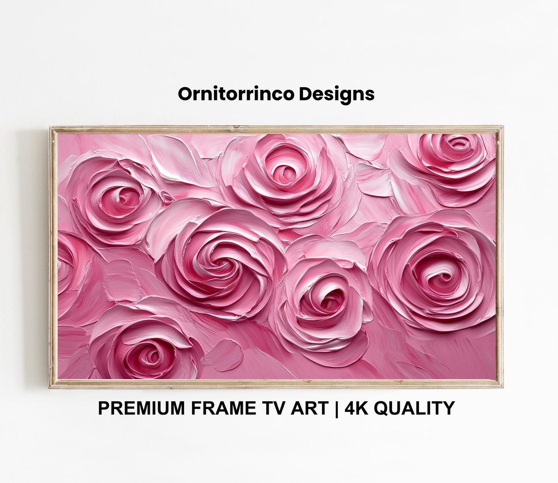Pink Roses Textured Impasto Oil Painting Romantic Floral Wall Art - Image 3