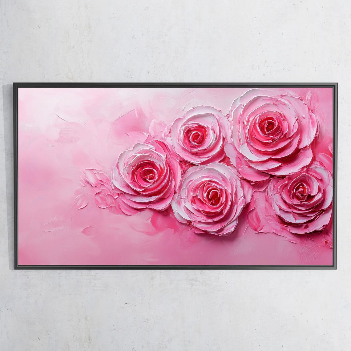 Pink Roses Textured 3D Bloom Blush Flower Painting Romantic Wall Art