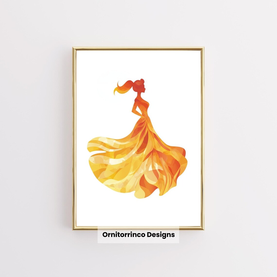 Fiery Orange Princess Gown Silhouette Geometric Mosaic Dress Poster