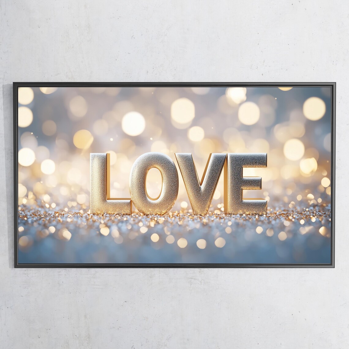 Golden Glitter Love Letters Sparkling Bokeh Romantic Word Wall Art