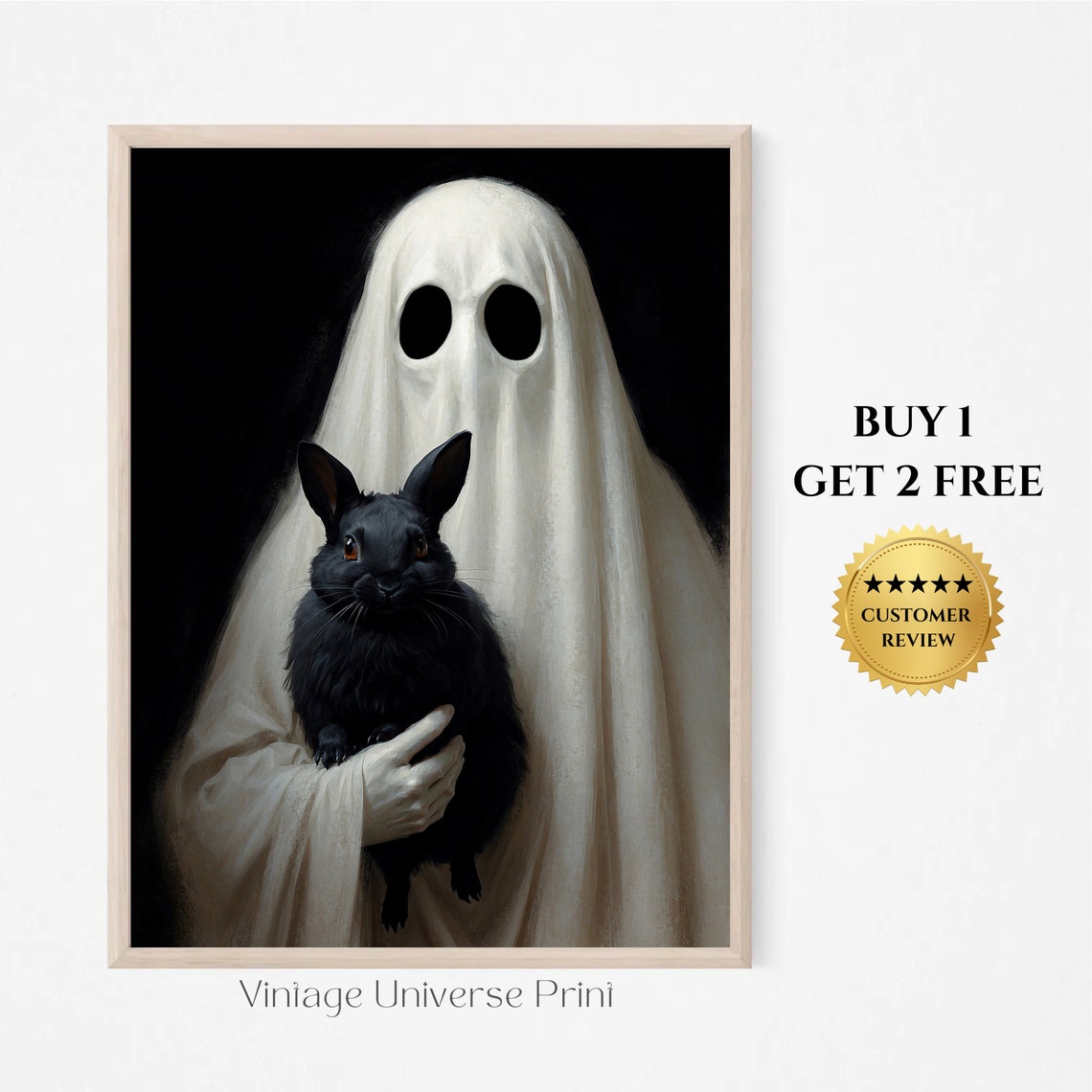 Ghost Holding Black Rabbit Painting Dark Romantic Ghost Cute Ghost Print Ghost Spooky Decor Alt Wall Art Halloween Jpg
