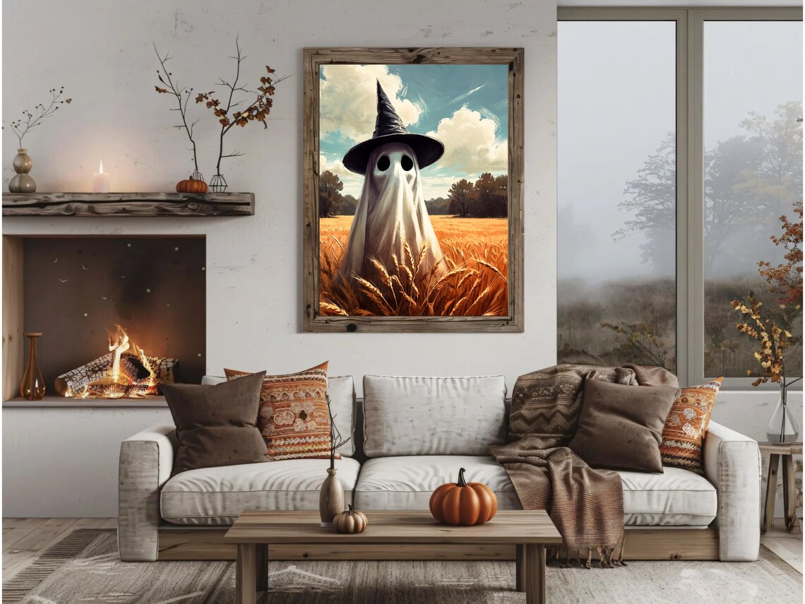 Ghost In A Witch Hat Standing In A Golden Wheat Field Under A Blue Sky Poster - Image 4