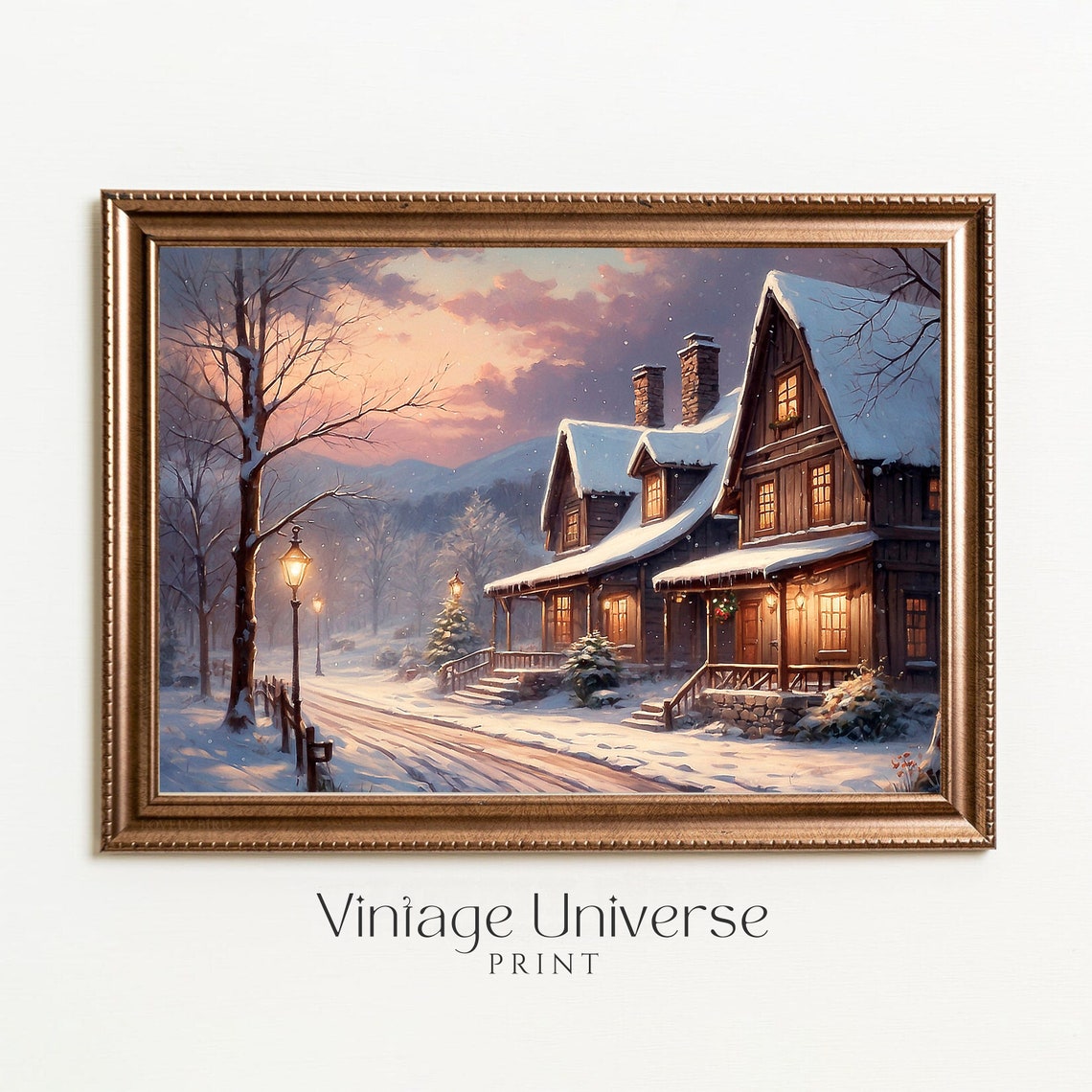 Christmas Winter Painting Snowy Wall Art Winter Village Home Decor Christmas Wall Art Vintage Christmas Winter Seasonal Decor - Image 4