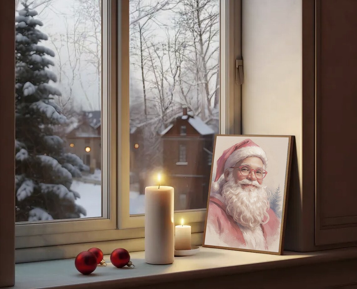Santa Claus Portrait With Red Glasses Vintage Christmas Poster - Image 3