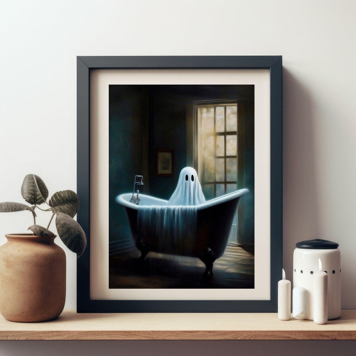 Ghost Sitting In An Overflowing Clawfoot Bathtub In Moody Bathroom Print - Image 4