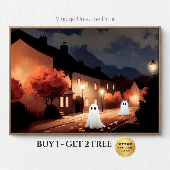 Ghost Walking In The Night Vintage Moody Painting Spooky Ghost Cottage Fall Decor Ghost Autumn Painting Halloween Wall Decor Printable11