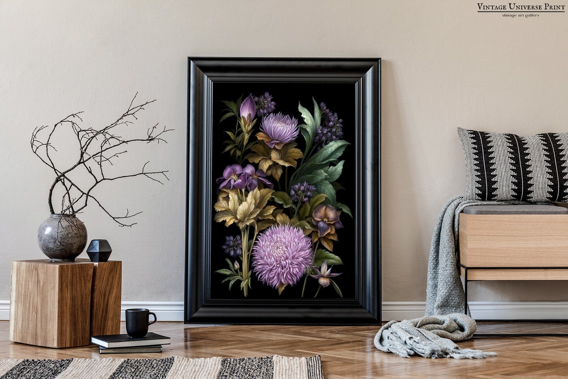 Purple Moody Botanical Blooms Vintage Dark Flower Art Poster - Image 5