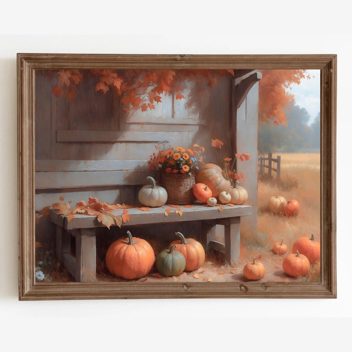 Fall Porch Bench With Pumpkins Autumn Flowers Rustic Decor Poster - Image 4