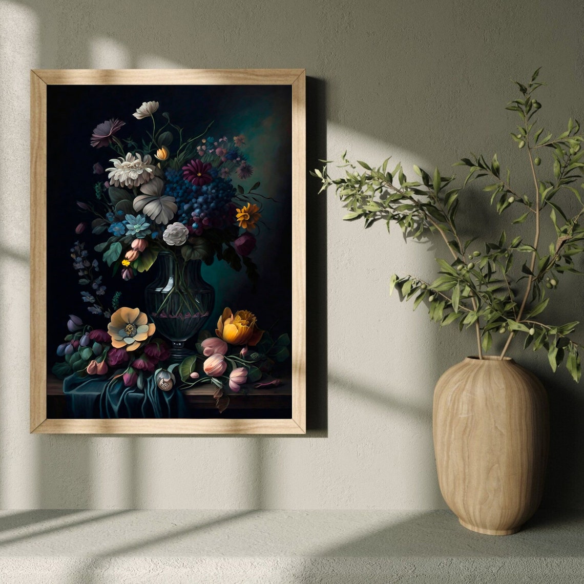Moody Floral Bouquet in Glass Vase Dutch Style Still Life Poster - Image 5