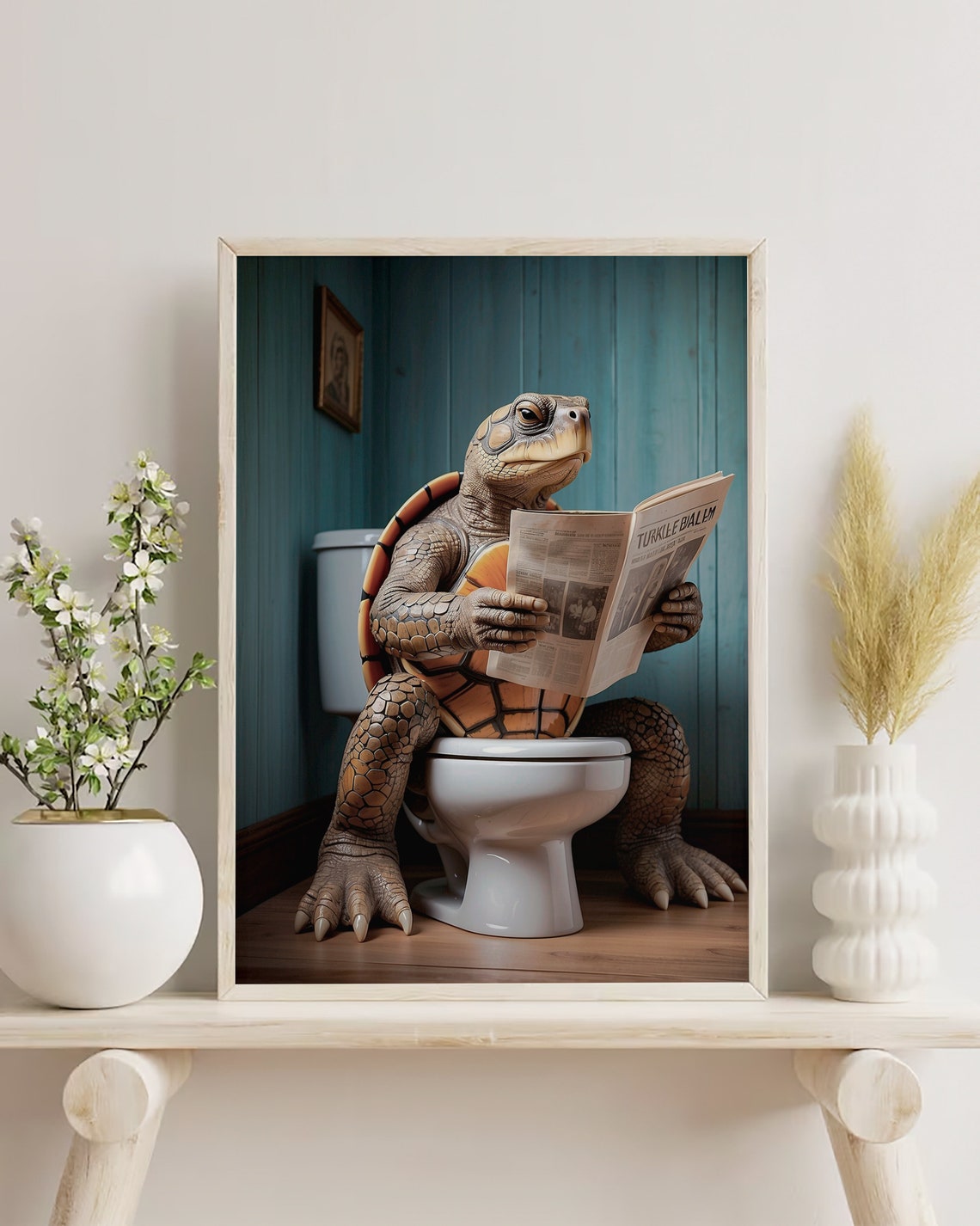 Patient Turtle Reading A Newspaper On The Toilet Funny Poster - Image 3