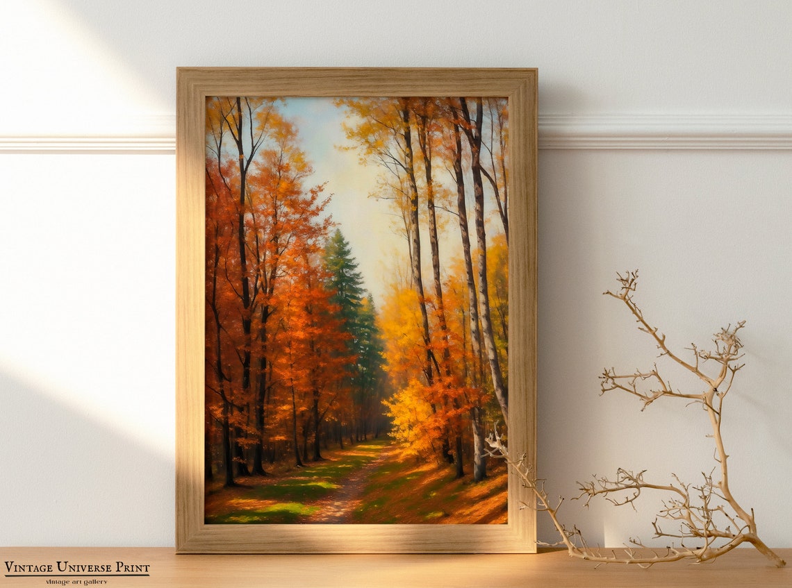 Autumn Forest Path Orange Fall Trees Vintage Oil Painting Poster - Image 5