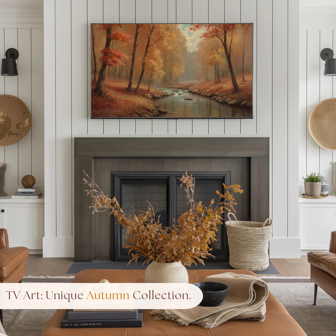 Fall Forest Stream Rocky Creek Orange Autumn Foliage Painting Poster - Image 4