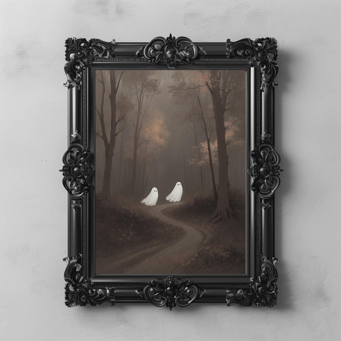 Two Ghosts On A Misty Forest Path Dark Moody Halloween Poster - Image 5