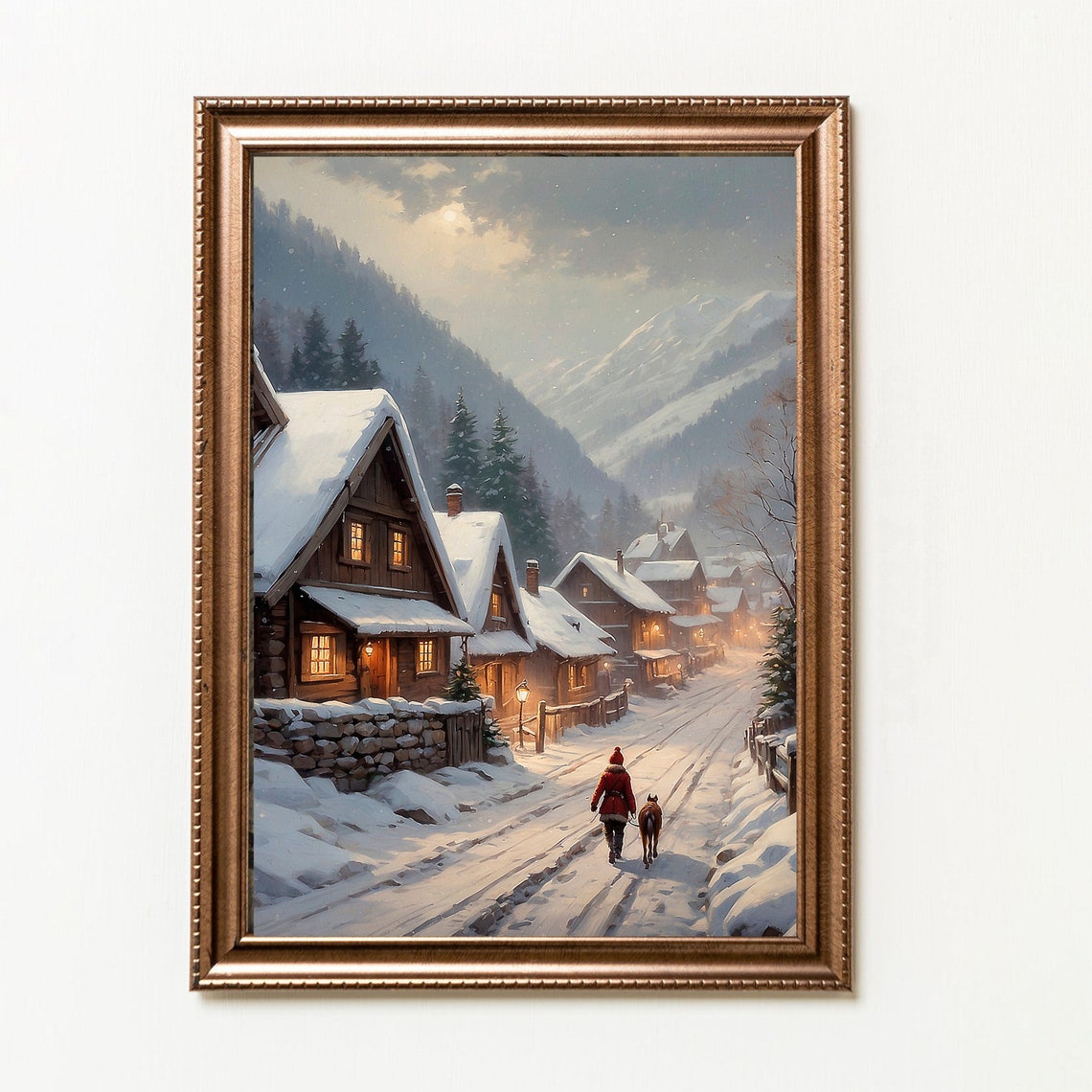 Christmas Village Print Winter Village Art Small Town Holiday Print Snowy Town Painting Christmas Home Decor Winter Art - Image 5
