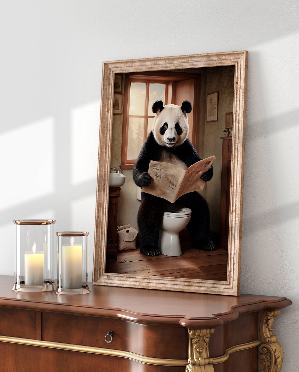 Giant Panda Reading Newspaper While Sitting On Toilet Poster - Image 3