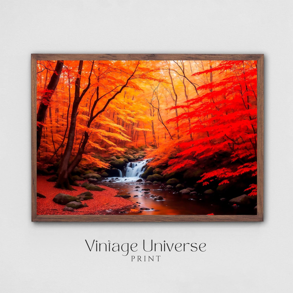 Blazing Red Autumn Forest Waterfall Stream Fiery Fall Poster - Image 4