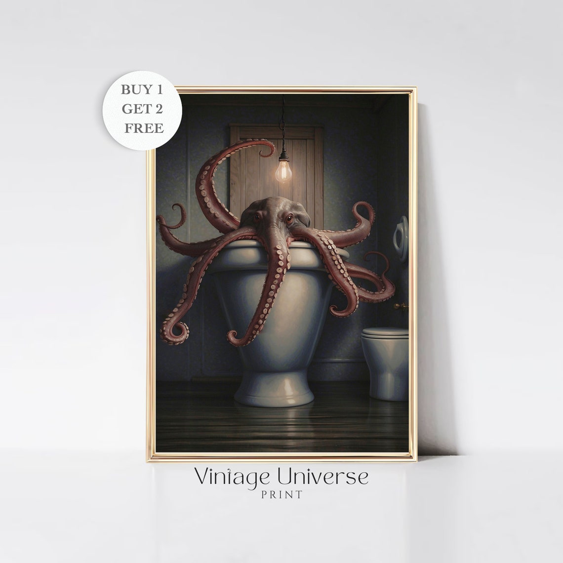 Dark Octopus Emerging From A Stone Urn Moody Gothic Art Poster