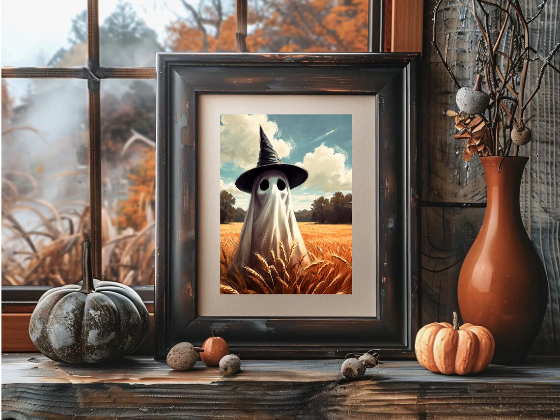 Ghost In A Witch Hat Standing In A Golden Wheat Field Under A Blue Sky Poster - Image 2
