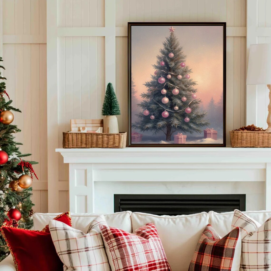 Christmas Tree With Pink Ornaments And Gifts Festive Holiday Poster - Image 5