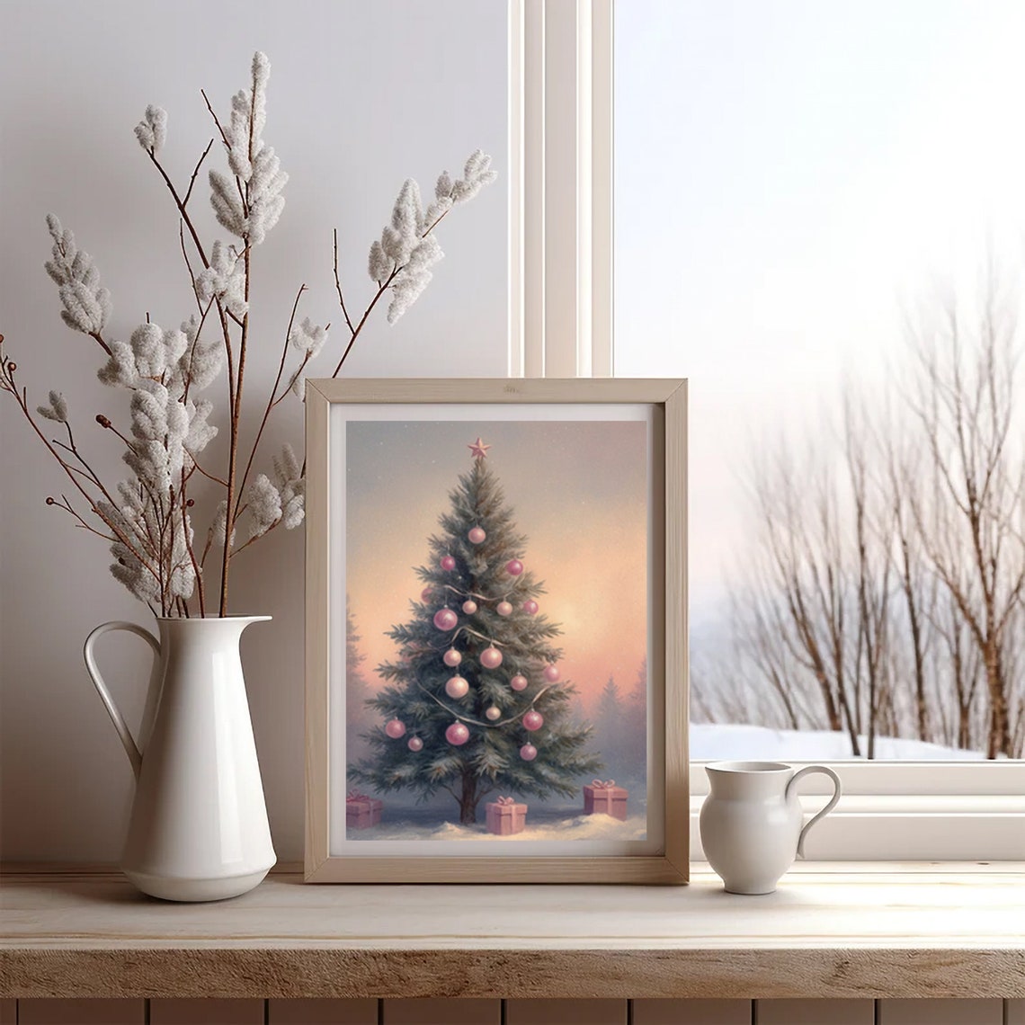 Christmas Tree With Pink Ornaments And Gifts Festive Holiday Poster - Image 2
